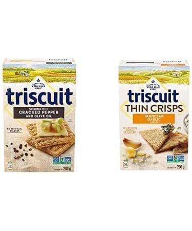 Triscuit Cracked Pepper & Olive Oil Crackers 200 g with TRISCUIT Thin Crisps Parmesan Garlic Crackers 200 g
