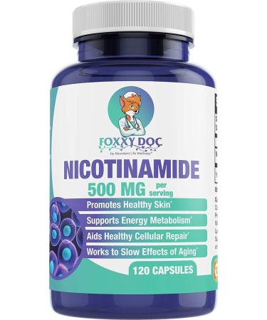 Nicotinamide 500 mg - Vitamin B3 Energy Cell & Skin Health. Value Priced - Flush-Free - 120 Veggie Caps by Foxxy Doc