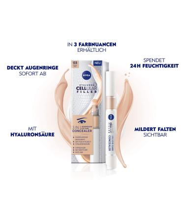 Nivea Hyaluron Cellular Filler 3in1 Eye Care Concealer | Anti-Age Cover Pen for Dark Circles Redness & Pimples | 4ml - Worldwide Shipping - Buy Online on GoSupps.com