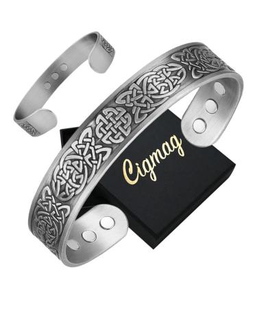 Cigmag 9X Lymphatic Drainage Mens Copper Bracelet Ultra Strength Magnet 99% Solid Pure Copper Magnetic Bracelets for Men Adjustable Brazaletes Cuff Bangles with Gift Box Celtic Knot 1 Grey