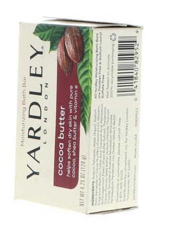 Yardley Cocoa Butter Moisturizing Bar Chocolate Scent 4.25 Oz | Premium Hydrating Soap for All Skin Types | International Shipping Available - Buy Online on GoSupps.com