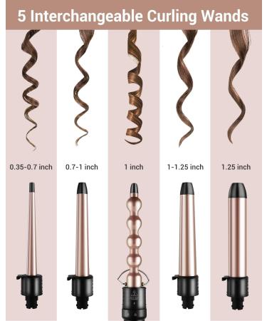 Ohuhu Upgraded 5 in 1 Curling Wand Set with Interchangeable Barrels - Rose Gold - Buy Online on GoSupps.com
