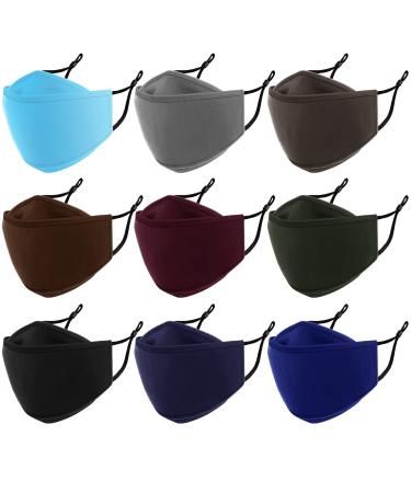 9 Pack Reusable Cloth Face Mask Washable, 4D 4 Layer 100% Cotton Masks with Adjustable Ear Straps & Nose Wire, Breathable Face Mask for Women Men