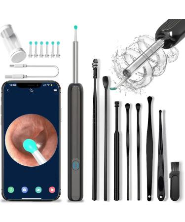 Ear Wax Removal Ear Cleaner with Camera 8 Pcs Ear Wax Removal Kit With 1080P Ear Camera Otoscope With Light Ear Set for Daily Ear Pick Ear Cleaning Kit for iPhone iPad Android Phones-Black