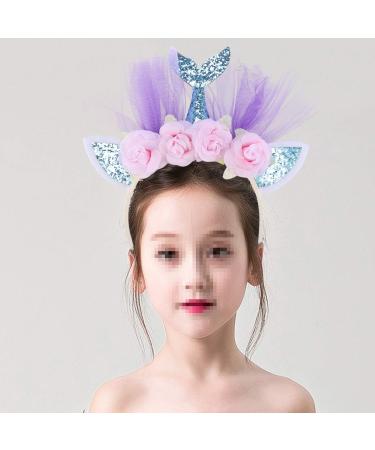 Lurrose Glitter Mermaid Headband Cute Cat Ear Hair Bands Mesh Hair Hoop Headdress Party Supplies Decorations for Baby Girls Kids (Blue) Picture 2 - Buy Online on GoSupps.com