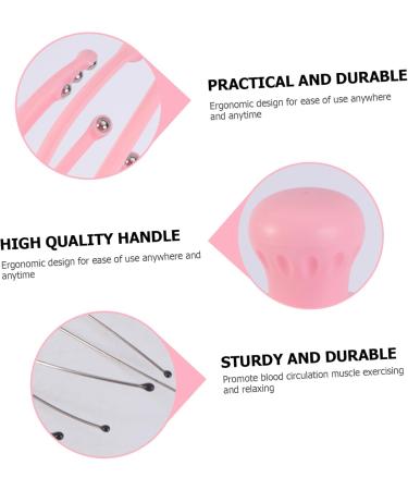 Frcolor Handheld Head Massager - Acupuncture Steel Tool for Ultimate Relaxation | Braided Spa Head Gripper with Wooden Beads in Pink - Buy Online on GoSupps.com