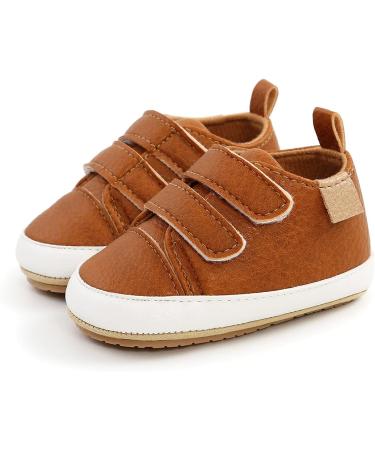 Baby Toddler PU Leather Sneakers | Anti-Slip First Walking Shoes for Boys & Girls | 0-18 Months | Brown - Buy Online on GoSupps.com