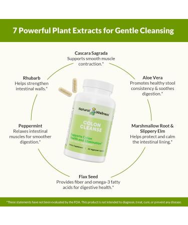 Natural Wellness Colon Cleanse Gentle Detox with Cascara Sagrada Aloe Vera & 7 Plant-Based Herbs Supports Digestion Regularity & Gut Health Gluten-Free Vegetarian Capsules 60 Count - Buy Online on GoSupps.com