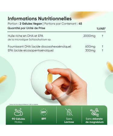 Omega 3 Vegan Huile d'Algues en Gelules 2000mg Omega 3 Dha Epa 90 G lules Molles Alternatives Vegan l'Huile de Poisson (Fish Oil) et Huile de Krill sans OGM sans Gluten sans Lactose - Buy Online on GoSupps.com