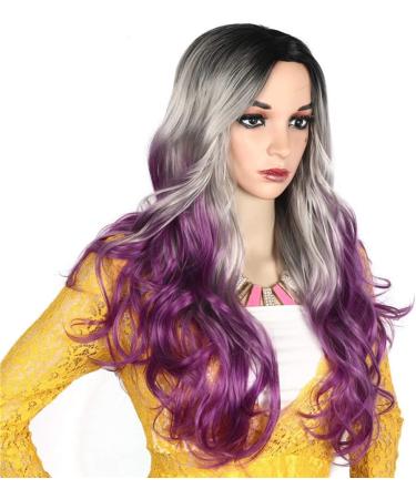 Akemaio Women s Long Curly Ombre Wig - Black Gray Purple Gradient - Stylish Pointed Front Design - Buy Online on GoSupps.com