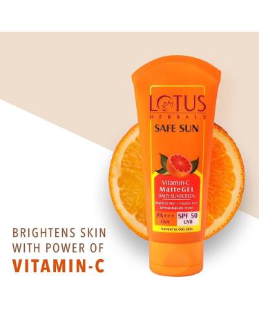 Lotus Herbals Safe Sun Vitamin C Matte Gel Daily Sunscreen SPF 50 PA+++ Paraben free Dermatologically tested Anti Pollution NormalOily Skin 100g - Buy Online on GoSupps.com