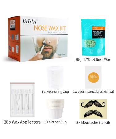 Nose Wax Kit for Men and Women - Nose Hair Removal Wax Set with 50g Wax, 20 Applicators, 10 Wax Pods, Measuring Cup, and Moustache Stencils - Buy Online on GoSupps.com