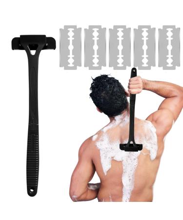 Zinueen back hair remover 45.5cm foldable back-shaving apparatus razor DIY razor blade set pain-free with 5 refills universal razor double-edged (black) - Buy Online on GoSupps.com