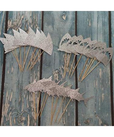 Shark Cupcake Toppers Silver Glitter Shark Fin Cake Toppers Ocean Animals Theme Cake Decor Shark Family Baby Shower Birthday Party Cake Decorations (Set of 24) - Buy Online on GoSupps.com