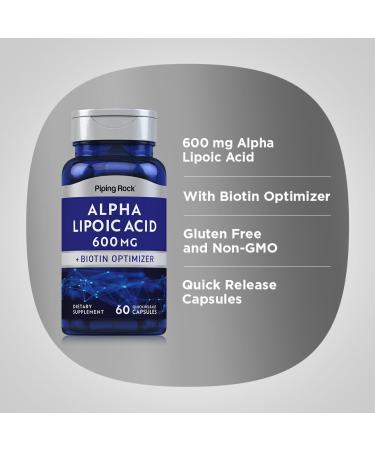 Buy Piping Rock Alpha Lipoic Acid 600mg & Biotin - Non-GMO Gluten-Free Supplement | 60 Capsules - Buy Online on GoSupps.com