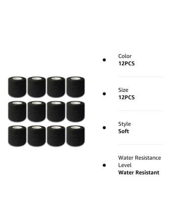 Autdor Tattoo Grip Cover Wrap - 12Pcs Disposable Cohesive Black Elastic Bandage Rolls - Buy Online on GoSupps.com