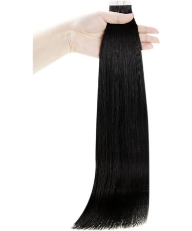 RUNATURE 12 Black Tape in Hair Extensions - Remy Human Hair, Silky Straight, 30g, #1B - Buy Online on GoSupps.com