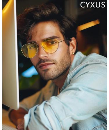 Cyxus Aviator Blue Light Blocking Glasses - Anti Eyestrain Computer Glasses with Metal Frame - Gold Frame & Yellow Lens (8805 - Buy Online on GoSupps.com