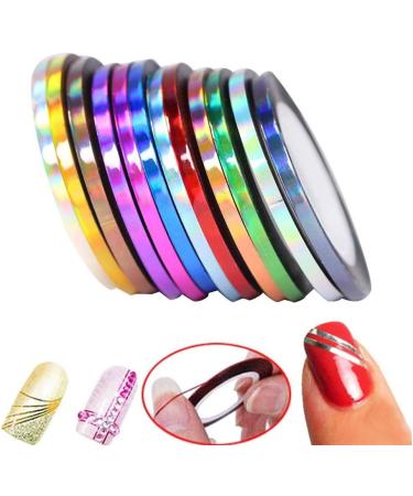 10pcs Mixed Colors Striping Tapes Line Adhesive Sticker Nail Art Tips Decorations Manicure Tool Diy Nail Art Accessories For Women Ladies - Buy Online on GoSupps.com