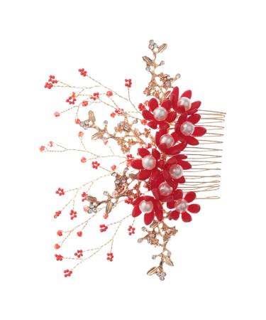 FOMIYES Wedding Side Comb Handmade Comb Bridal Bride Headpieces for Wedding Birde Headdress Hair Insert Comb Rhinestone Headpiece Tiara Red Women's Rhinestones Issue Card