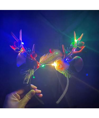 Wedity LED Flower Light up Antlers Headbands Glowing Headband Christmas Hair Bands Party Decorative for Women and Girls (Colour 2)
