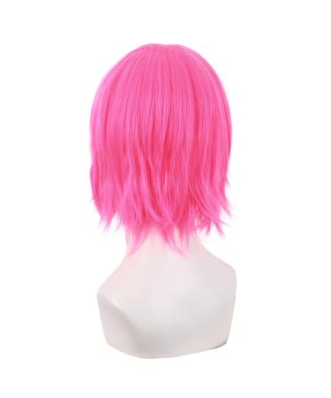 MapofBeauty Neon Pink Short Straight Fiber Wig - 12 Inch Side Bangs Cosplay Wig for Stunning Looks - Buy Online on GoSupps.com
