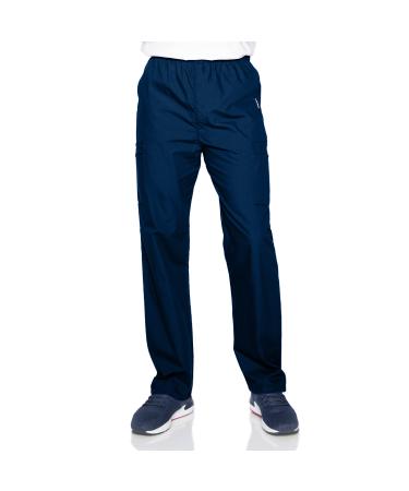 Landau Men's Essentials Relaxed Fit 7-Pocket Elastic Cargo Scrub Pants 8555 Medium Navy