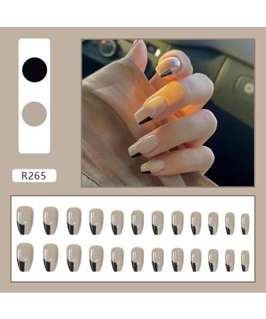 48pcs (2pack) Nude Press On Fake Nails Medium Length Black Block French False Nail Tips Long Ballerina Press On Nails for Women Girls Nail Art - Buy Online on GoSupps.com