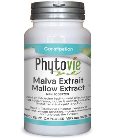 Mallow Extract Malva 450mg 90 Capsules Colon Cleanse Stool Softener and Constipation Relief NPN 80057790