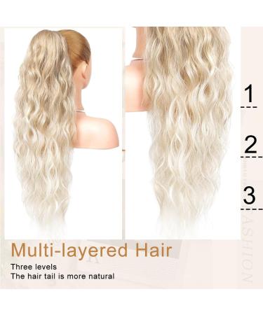 Shop Porsmeer 30 inch Curly Wavy Clip-In Ponytail Extension - Light Brown Mixed Platinum | Natural Synthetic Hair for Women - Buy Online on GoSupps.com
