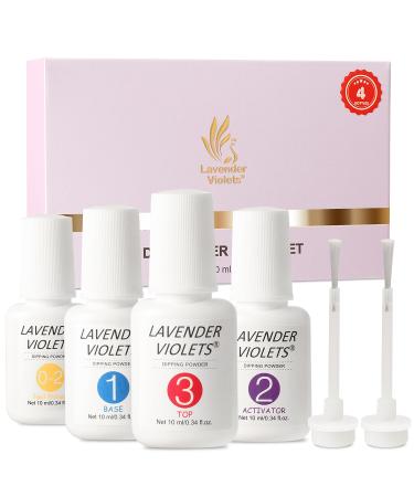 Lavender Violets Dip Powder liquid Set with Nail Primer Activator Base Top Coat High Glossy & Long Lasting Replacement Brushes Dipping Powder Nail Kit Essential Portability J781 Essential Kit