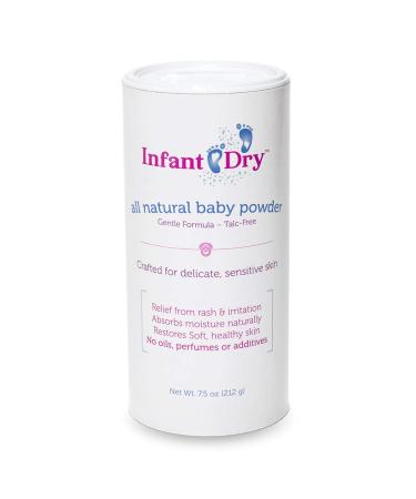 Infant Dry All Natural Baby Powder (7.5oz) | Gentle Formula Talc Free | All Natural and Unscented Dusting Powder for Sensitive Baby Skin