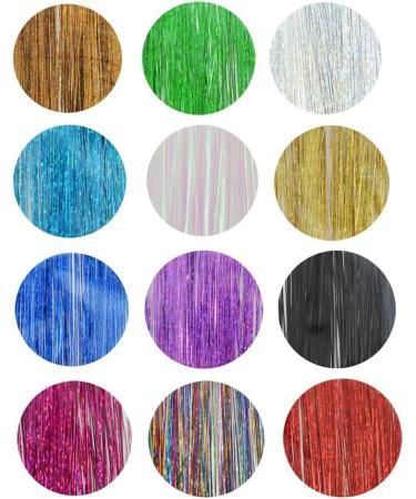 Hair Tinsel Strands Kit with Tool 47 Inch 2400 Strands Colorful Sparkling Shiny Hair Tinsel Extensions Festival Hair Accessories (12 Colors) - Buy Online on GoSupps.com