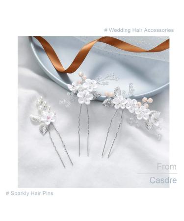 Casdre Flower Bridal Hair Pins - Pack of 3, Silver with Pearls and Rhinestones for Women and Girls | Wedding Hair Accessories - Buy Online on GoSupps.com