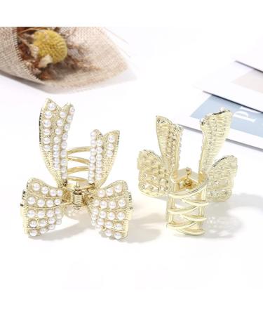 Brinie Pearl Hair Claw Clips - Gold Metal Bowknot Hair Styling Accessories for Women (2 Pack) - Buy Online on GoSupps.com