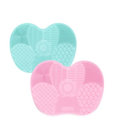 TSHAOUN 2 pieces Silicone Make Up Warrow Matt Make-up Brush Scrubber Matte Cosmetic Cleaning Pad Sorty Rajamas With Suction Chanery 2 Large Apple Matt (Green+Rosa)
