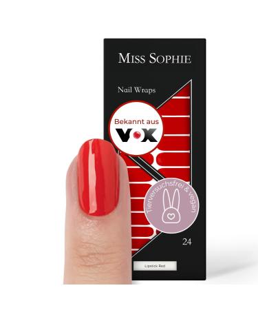 Original Miss Sophie Nail Foils Lipstick Red I 24 Ultra-D nne Nail polish stripes single-colored I for finger & toenails I sticks to natural and painted acrylic gel & shellac nails Lipstick Red 24