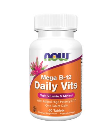 NOW Supplements Daily Vits Mega B-12 with Added High Protency B-12 60 Tablets