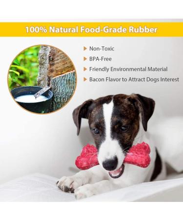 Peteast Dog Toys Durable Dog Chew Toys for Aggressive Chewers Bacon Flavored Tough Natural Rubber & Teeth Cleaning Chewing Bones for Large/Medium/Small Dogs - Buy Online on GoSupps.com