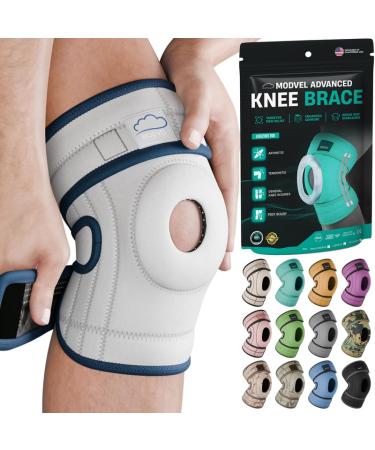 Modvel ELITE Knee Brace With Side Stabilizers & Patella Gel Pads for Maximum Knee Pain Support and Fast Recovery for Men and Women Knee Pad for Running Workout Arthritis Joint Recovery S-M GREY/BLUE