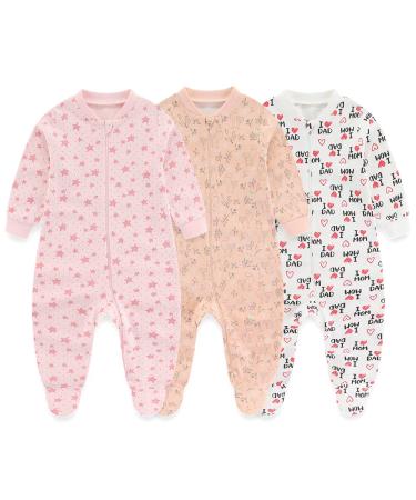 MAMIMAKA Baby Girls Baby Pajamas 3-6 Months Footed-4-stars/Fox/Love Mom&dad - Buy Online on GoSupps.com