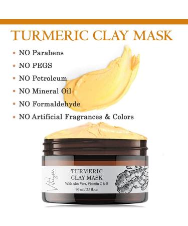 Vitalysin Turmeric Vitamin C Clay Mask with Aloe Vera & Vitamin E - Brightens Skin, Fades Dark Spots - Buy Online on GoSupps.com