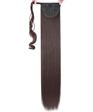Ponytail Extension Wrap Around | Long Straight Clip in Hair Extensions for Women | Brown Black Blonde Hairpiece 32 Inch - Dark Brown - Buy Online on GoSupps.com