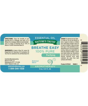 Nature's Truth Breathe Easy Essential Oil 0.51 Fl Oz - Clear (NT5541) - Buy Online on GoSupps.com