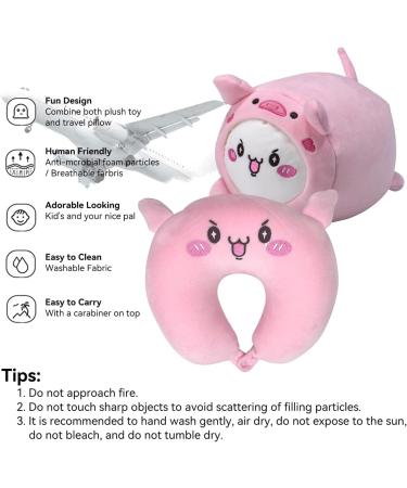 JOYRAVO 2-in-1 Travel Pillow for Kids - Adorable Pink Pig Plushie Converts to U-Shaped Neck Pillow for Ultimate Comfort on Airplane, Train, Bus Trips - Buy Online on GoSupps.com