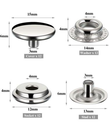 15mm Metal Snap Fasteners Kit - 12 Sets for Clothing Repair & Sewing - Includes Installation Tools - Ideal for Bags, Jeans, Jackets - Buy Online on GoSupps.com