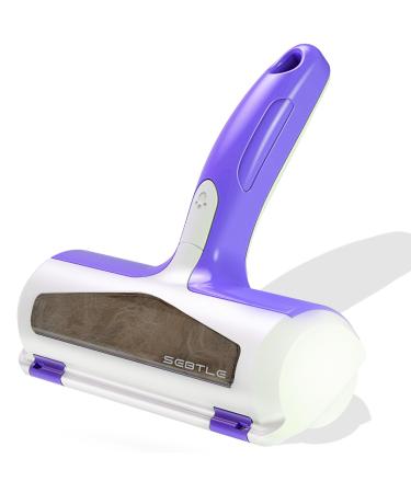 Sebtle Pet Hair Remover Roller Reusable Animal Hair Removal Brush for Dogs and Cats Lint Roller Remover Easy to Clean Pet Fur from Carpet Sofa Bedding Furniture and Rugs-Transparent lid Purple