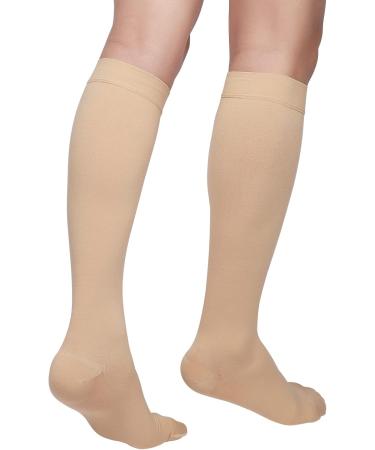 MGANG Compression Socks 20-30 mmHg | Knee High Support for Men & Women | Closed Toe for Varicose Veins DVT Swelling Edema - Small Beige - Buy Online on GoSupps.com