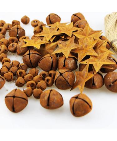 Vintage Rusty Jingle Bells Kit - 75 Mixed Size Bells, 20 Rustic Metal Stars, Jute Rope Ribbon - for Primitive Crafts & Holiday Decor - Buy Online on GoSupps.com
