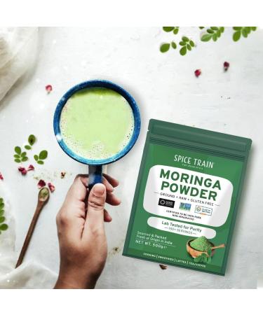 SPICE TRAIN Moringa Powder (500g/17.6oz) Pure Moringa Oleifera/Moringa Leaves | Resealable Zip Lock Pouch | Perfect for Cooking Smoothies Lattes & Moringa Tea - Buy Online on GoSupps.com